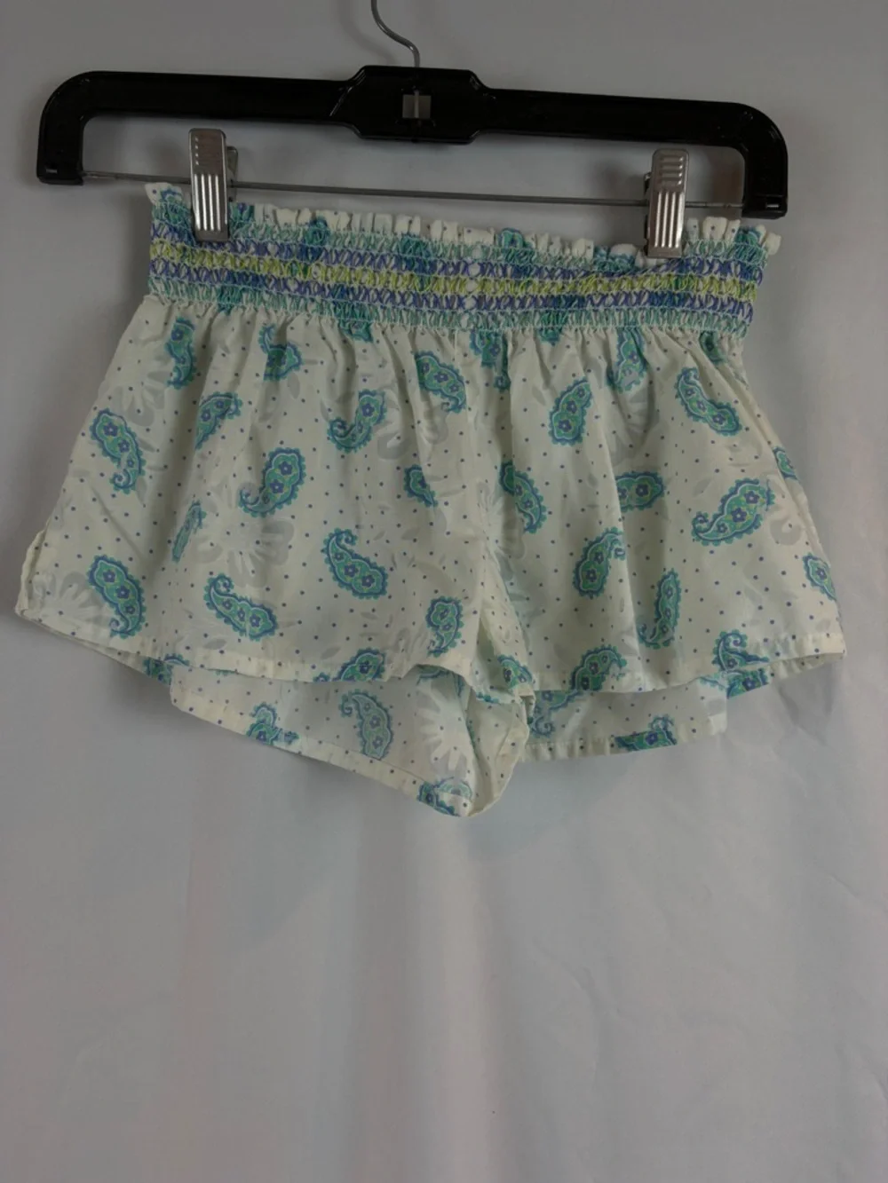 Victoria's Secret White Paisley Print Sleep Shorts with Blue & Green Accents